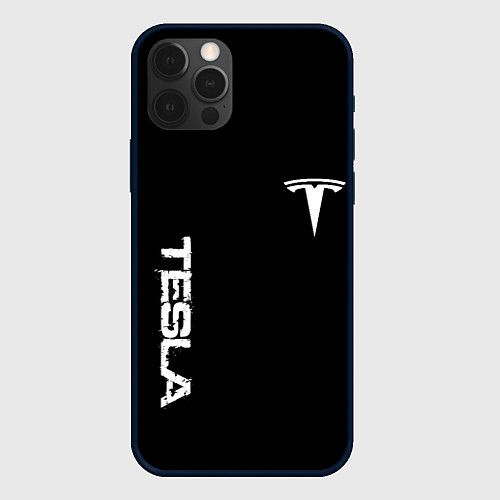 Чехол iPhone 12 Pro Tesla logo white / 3D-Черный – фото 1