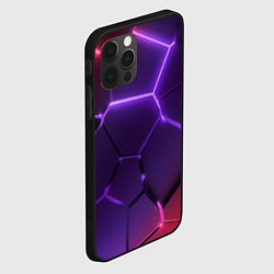 Чехол для iPhone 12 Pro Красно-фиолетовые неоновые плиты в разломе, цвет: 3D-черный — фото 2