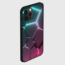 Чехол для iPhone 12 Pro Голубые и малиновые неоновые плиты в разломе, цвет: 3D-черный — фото 2