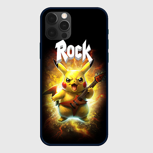 Чехол iPhone 12 Pro Пикачу рокер с электрогитарой / 3D-Черный – фото 1