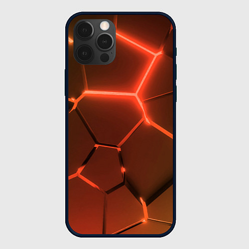 Чехол iPhone 12 Pro Оранжевые неоновые плиты в разломе / 3D-Черный – фото 1