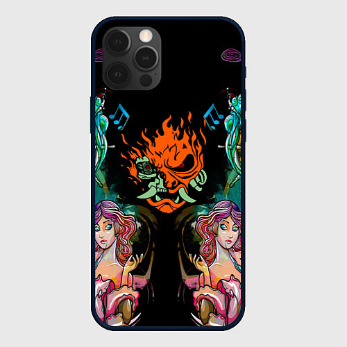 Чехол iPhone 12 Pro Cyberpunk tatoo game steel japan / 3D-Черный – фото 1