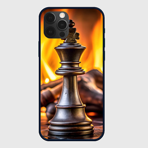 Чехол iPhone 12 Pro Шахматы - король на фоне огня / 3D-Черный – фото 1