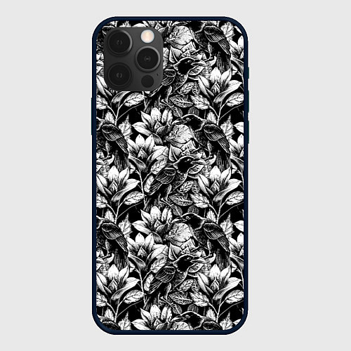 Чехол iPhone 12 Pro Вороны в цветах / 3D-Черный – фото 1
