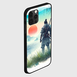 Чехол для iPhone 12 Pro Японский самурай на берегу горного озера, цвет: 3D-черный — фото 2