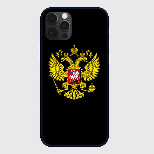 Чехол iPhone 12 Pro Герб РФ gold / 3D-Черный – фото 1