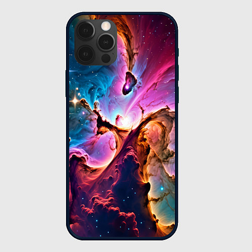 Чехол iPhone 12 Pro Космос и сияние звезд / 3D-Черный – фото 1