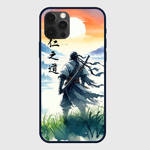 Чехол iPhone 12 Pro Ghost of Tsushima - samurai on the background of t / 3D-Черный – фото 1