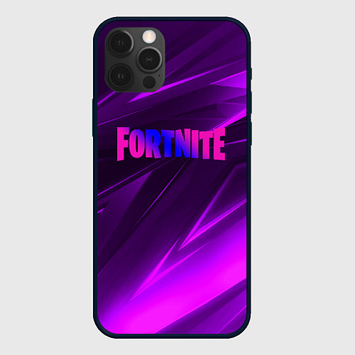 Чехол iPhone 12 Pro Fortnite neon stripes angles logo / 3D-Черный – фото 1