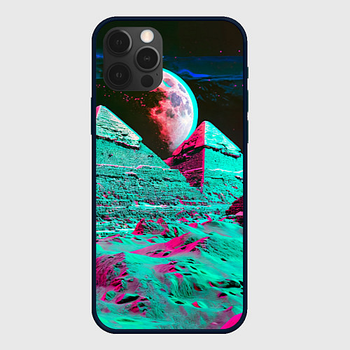 Чехол iPhone 12 Pro Пирамиды и луна - стереоэффект / 3D-Черный – фото 1