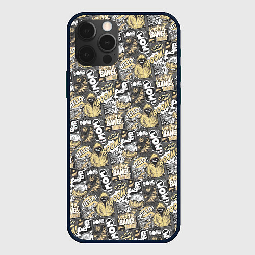 Чехол iPhone 12 Pro Комикс инкогнито паттерн поп-арт / 3D-Черный – фото 1