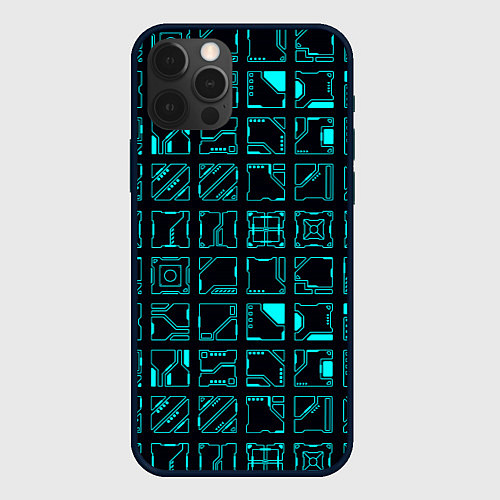 Чехол iPhone 12 Pro Квадратные геометрические инженерные синие схемы п / 3D-Черный – фото 1