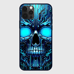 Чехол iPhone 12 Pro Неоновый кибер череп - нейроарт микросхема