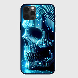 Чехол для iPhone 12 Pro Cyber neon skull - ai art с дорожками на плате, цвет: 3D-черный