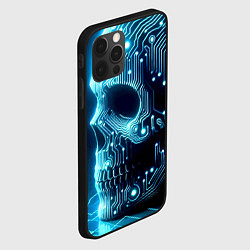 Чехол для iPhone 12 Pro Cyber neon skull - ai art с дорожками на плате, цвет: 3D-черный — фото 2