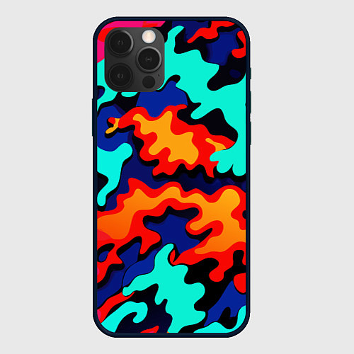 Чехол iPhone 12 Pro Разноцветный кислотный камуфляж / 3D-Черный – фото 1