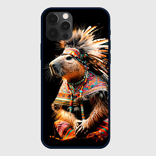 Чехол iPhone 12 Pro Капибара этнический индеец / 3D-Черный – фото 1