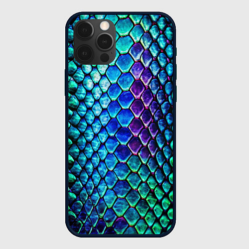 Чехол iPhone 12 Pro Радужная кожа змеи / 3D-Черный – фото 1