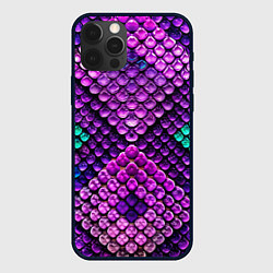 Чехол для iPhone 12 Pro Фиолетовая текстурная кожа змеи, цвет: 3D-черный