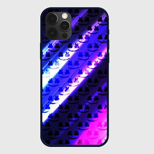 Чехол iPhone 12 Pro Marshmello неоновый паттерн / 3D-Черный – фото 1