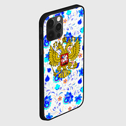 Чехол для iPhone 12 Pro Герб РФ гжель, цвет: 3D-черный — фото 2