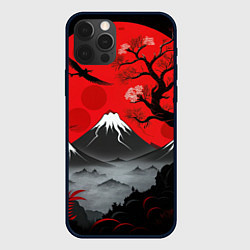 Чехол для iPhone 12 Pro Япония сакура и горы, цвет: 3D-черный