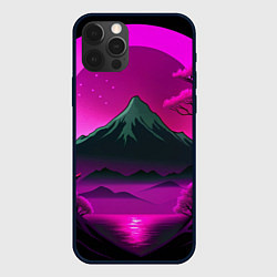 Чехол iPhone 12 Pro Темная гора в фиолетовом закате Япония