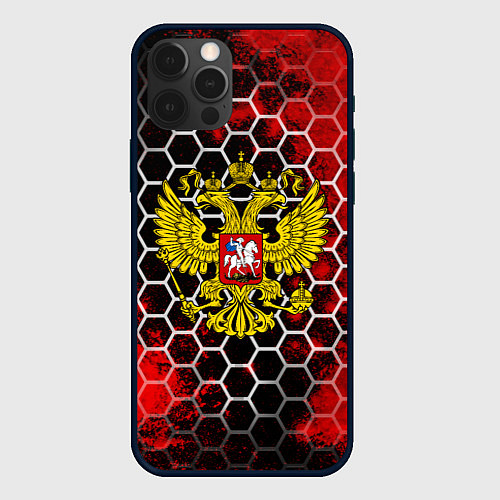 Чехол iPhone 12 Pro Герб РФ краски броня / 3D-Черный – фото 1