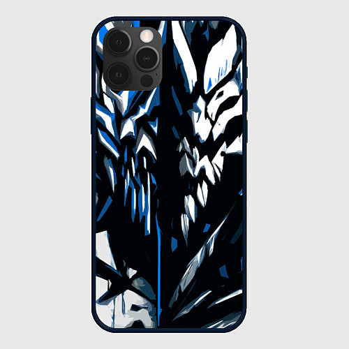 Чехол iPhone 12 Pro White and blue abstraction on a black background / 3D-Черный – фото 1