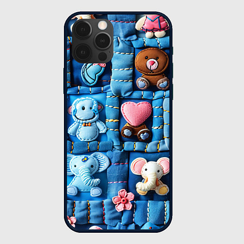 Чехол iPhone 12 Pro Слоники на пэчворк / 3D-Черный – фото 1