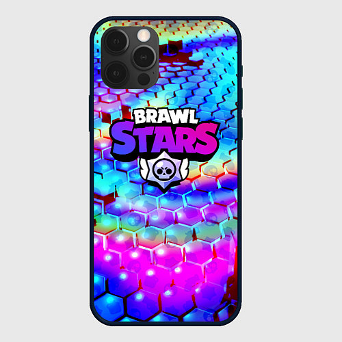 Чехол iPhone 12 Pro Brawl stars неоновые соты / 3D-Черный – фото 1