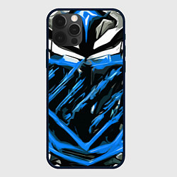 Чехол для iPhone 12 Pro Blue and white abstraction on a black background, цвет: 3D-черный