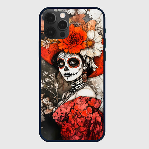 Чехол iPhone 12 Pro Катрина в красном / 3D-Черный – фото 1