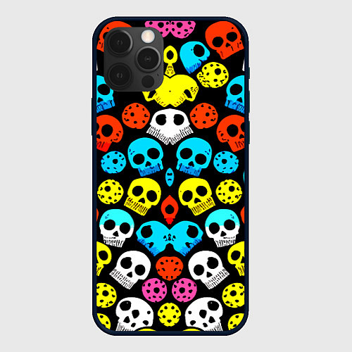 Чехол iPhone 12 Pro Прикольный цветной паттерн из черепков - нейроарт / 3D-Черный – фото 1