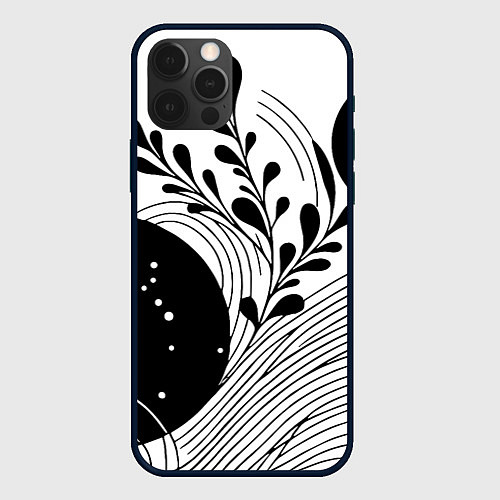 Чехол iPhone 12 Pro Растительная абстракция black and white / 3D-Черный – фото 1