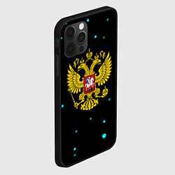 Чехол для iPhone 12 Pro Герб РФ голубые краски, цвет: 3D-черный — фото 2