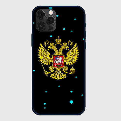 Чехол iPhone 12 Pro Герб РФ голубые краски / 3D-Черный – фото 1