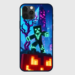 Чехол для iPhone 12 Pro Minecraft and halloween - neon glow, цвет: 3D-черный