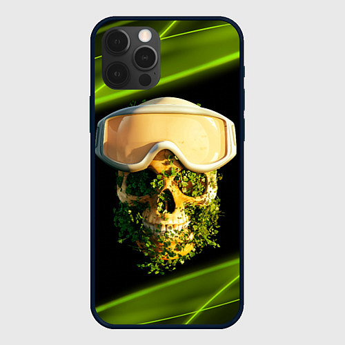 Чехол iPhone 12 Pro Цветущий череп в горнолыжных очках / 3D-Черный – фото 1