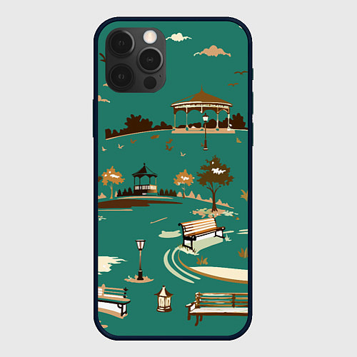 Чехол iPhone 12 Pro Осенний городской парк / 3D-Черный – фото 1