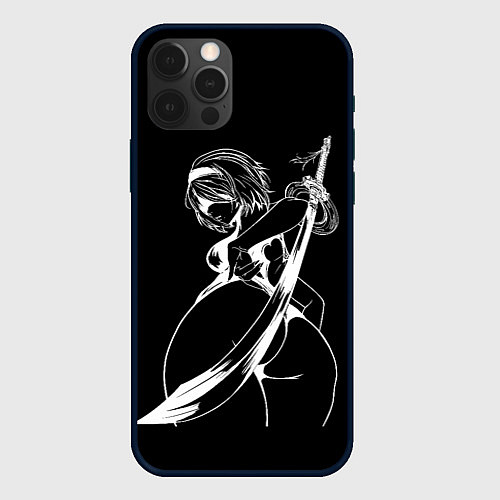 Чехол iPhone 12 Pro 2B с катаной - Nier automata / 3D-Черный – фото 1