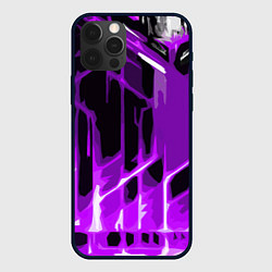 Чехол iPhone 12 Pro Abstract purple stripes on a black background