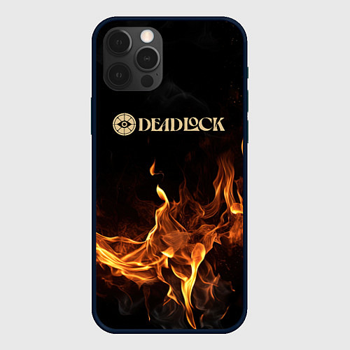 Чехол iPhone 12 Pro Deadlock logo на фоне огня / 3D-Черный – фото 1