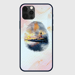 Чехол iPhone 12 Pro Маяк у моря на закате в отпечатке пальца