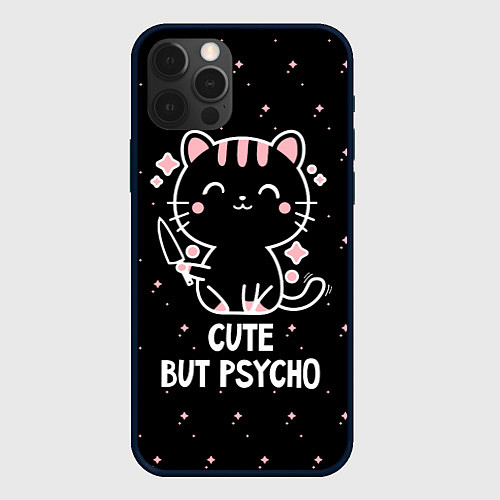 Чехол iPhone 12 Pro Cute but psycho cat / 3D-Черный – фото 1