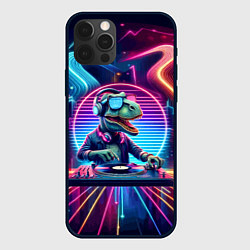 Чехол для iPhone 12 Pro Dino DJ - neon glow, цвет: 3D-черный