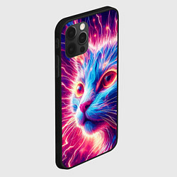 Чехол для iPhone 12 Pro Неоновая мордочка котёнка - нейроарт элетро кот, цвет: 3D-черный — фото 2