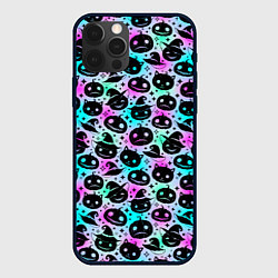 Чехол для iPhone 12 Pro Halloween - тыквы на неоновом фоне, цвет: 3D-черный