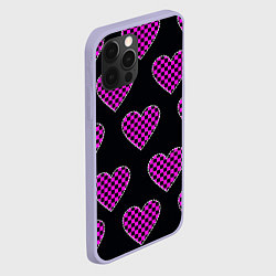 Чехол для iPhone 12 Pro Эмо клетчатый паттерн - сердце черно розовое, цвет: 3D-светло-сиреневый — фото 2