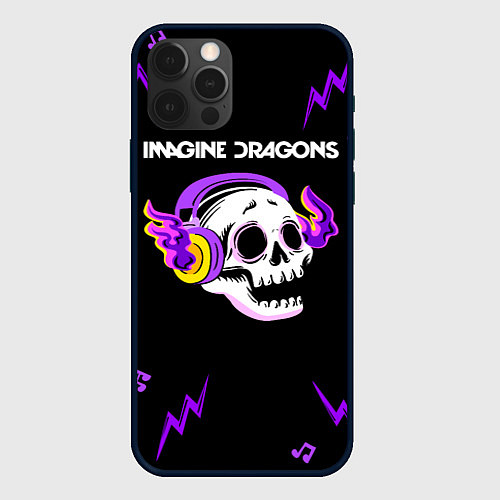 Чехол iPhone 12 Pro Imagine Dragons неоновый череп / 3D-Черный – фото 1